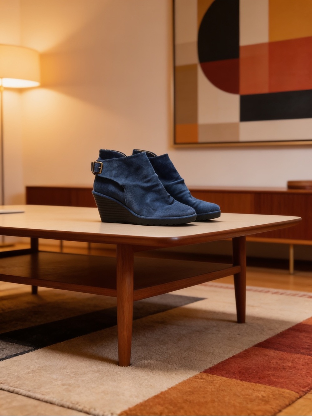 Fly London Women’s Navy Wedge Ankle Boot with Buckle